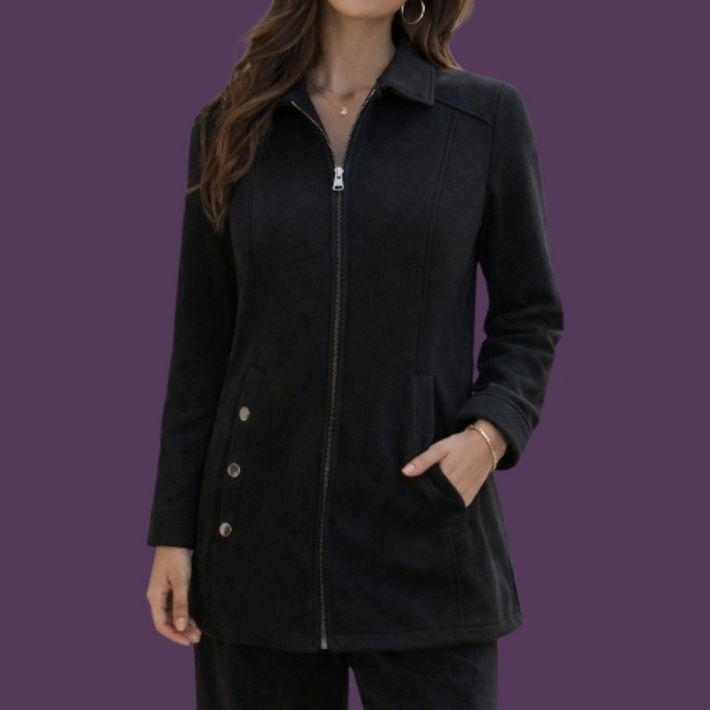 JONES NEW YORK Black Zipper Hooded Preppy Transistional Jacket